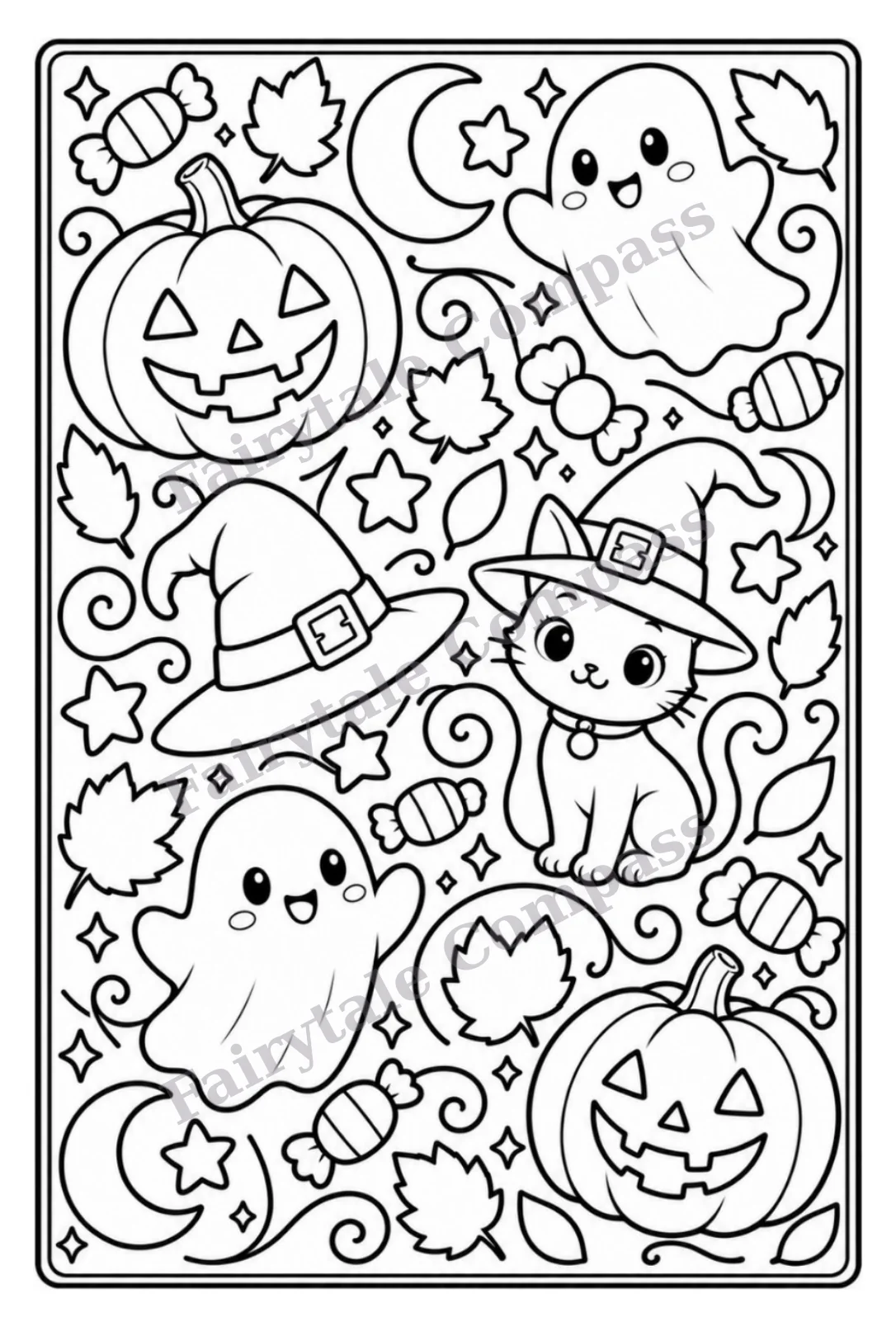 Halloween pumpkins, ghosts and a kitten — watermarked sample